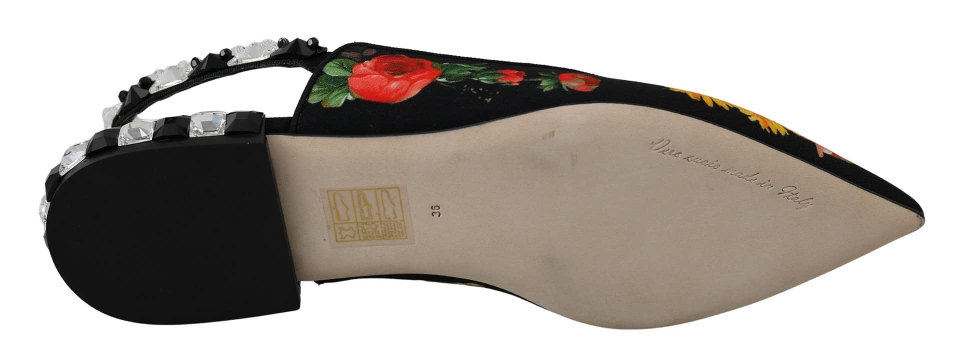 Dolce & Gabbana Black Floral Crystal Slingbacks Flats Shoes - Image 3