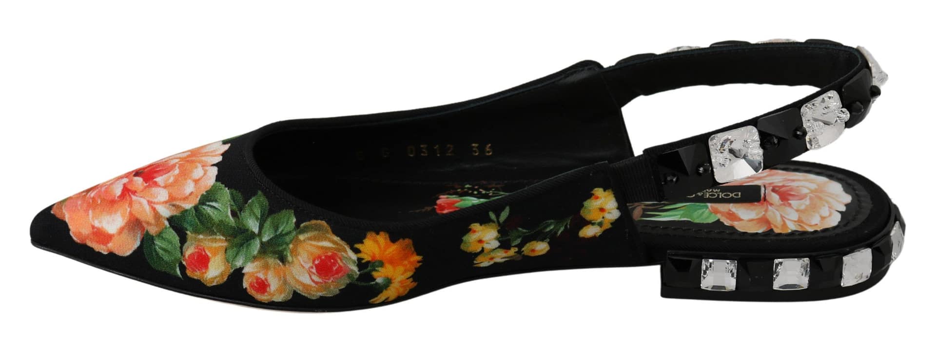 Dolce & Gabbana Black Floral Crystal Slingbacks Flats Shoes - Image 2