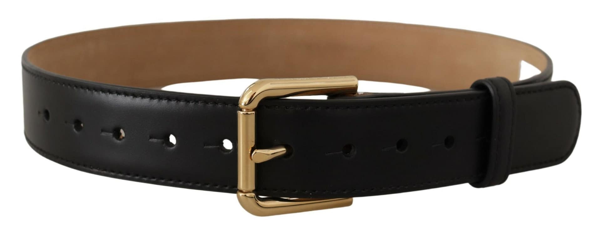 Dolce & Gabbana Black Solid Leather Classic Gold Waist Buckle Belt - Image 3