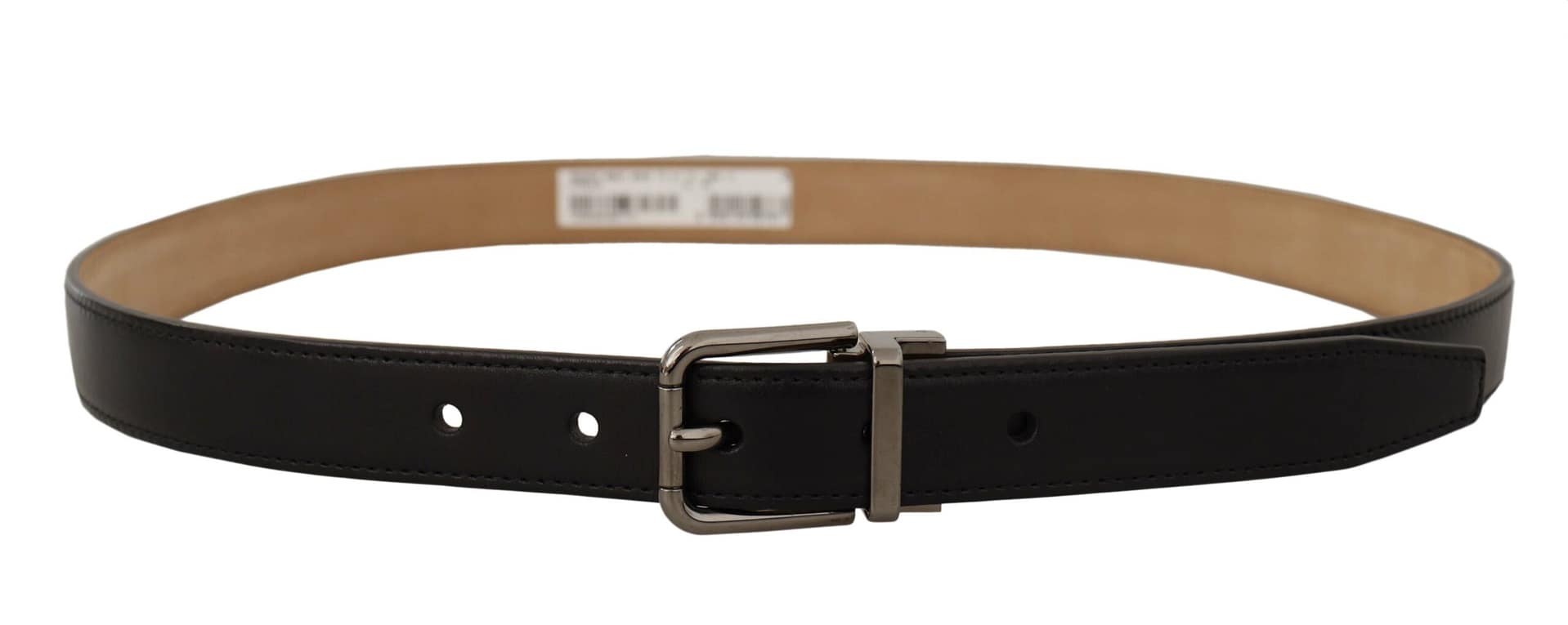 Dolce & Gabbana Black Calf Leather Logo Engraved Metal Buckle Belt - Image 6