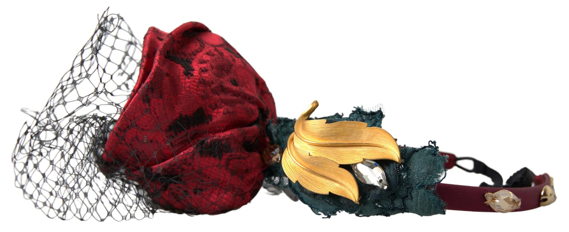 Dolce & Gabbana Red with multicolor Rose Silk Crystal Netted Logo Diadem Headband - Image 3