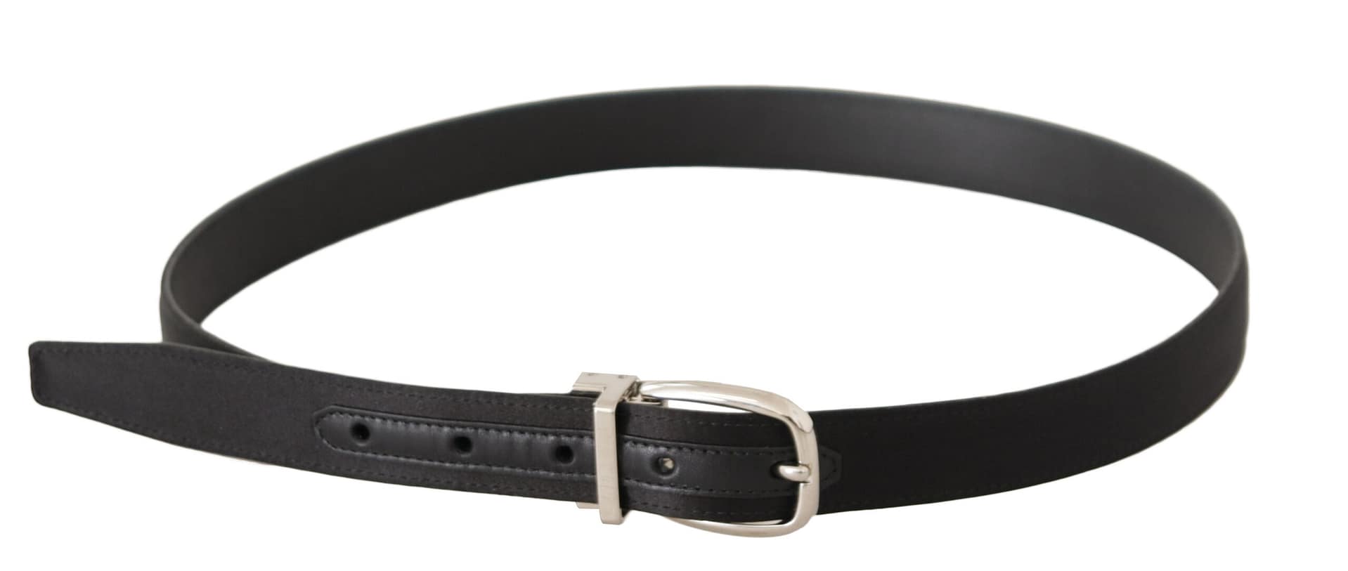 Dolce & Gabbana Black Canvas Leather Silver Logo Metal Buckle Belt - Image 2