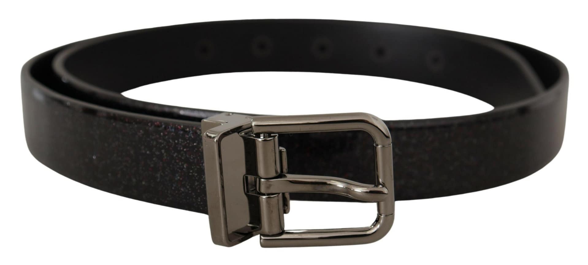 Dolce & Gabbana Black Vernice Puntinata Leather Silver Tone Metal Belt - Image 3