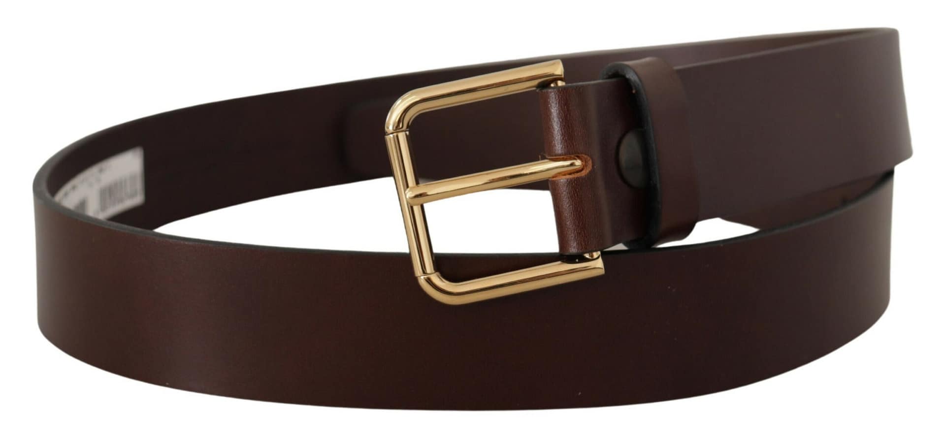 Dolce & Gabbana Brown Plain Calf Leather Gold Tone Buckle Belt - Image 2
