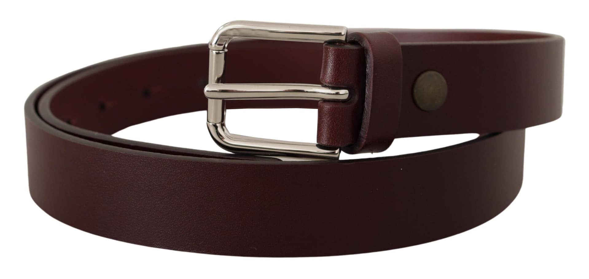 Dolce & Gabbana Maroon Calf Leather Silver Tone Metal Buckle Belt - Image 2