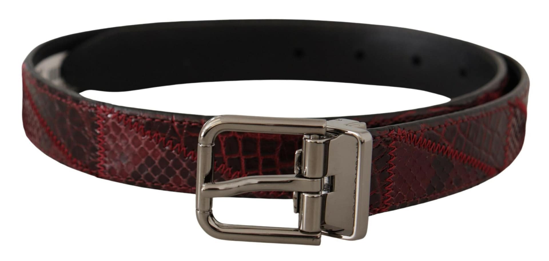 Dolce & Gabbana Red Exotic Leather Metal Logo Buckle Belt - Image 5