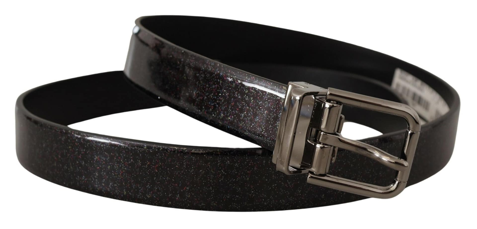 Dolce & Gabbana Black Vernice Puntinata Leather Silver Tone Metal Belt - Image 2