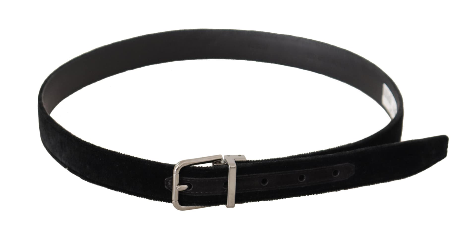 Dolce & Gabbana Black Casual Velvet Silver Metal Logo Buckle Belt - Image 3