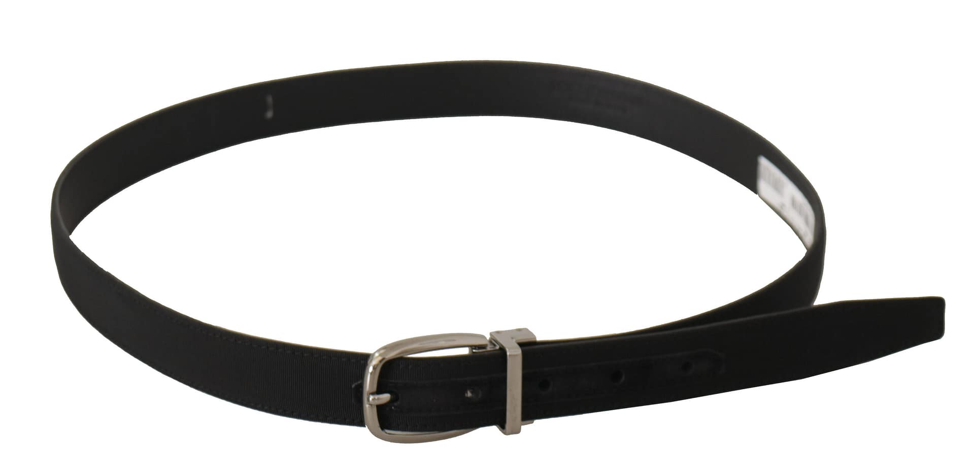 Dolce & Gabbana Black Calf Canvas Silver Tone Logo Metal Belt - Image 3