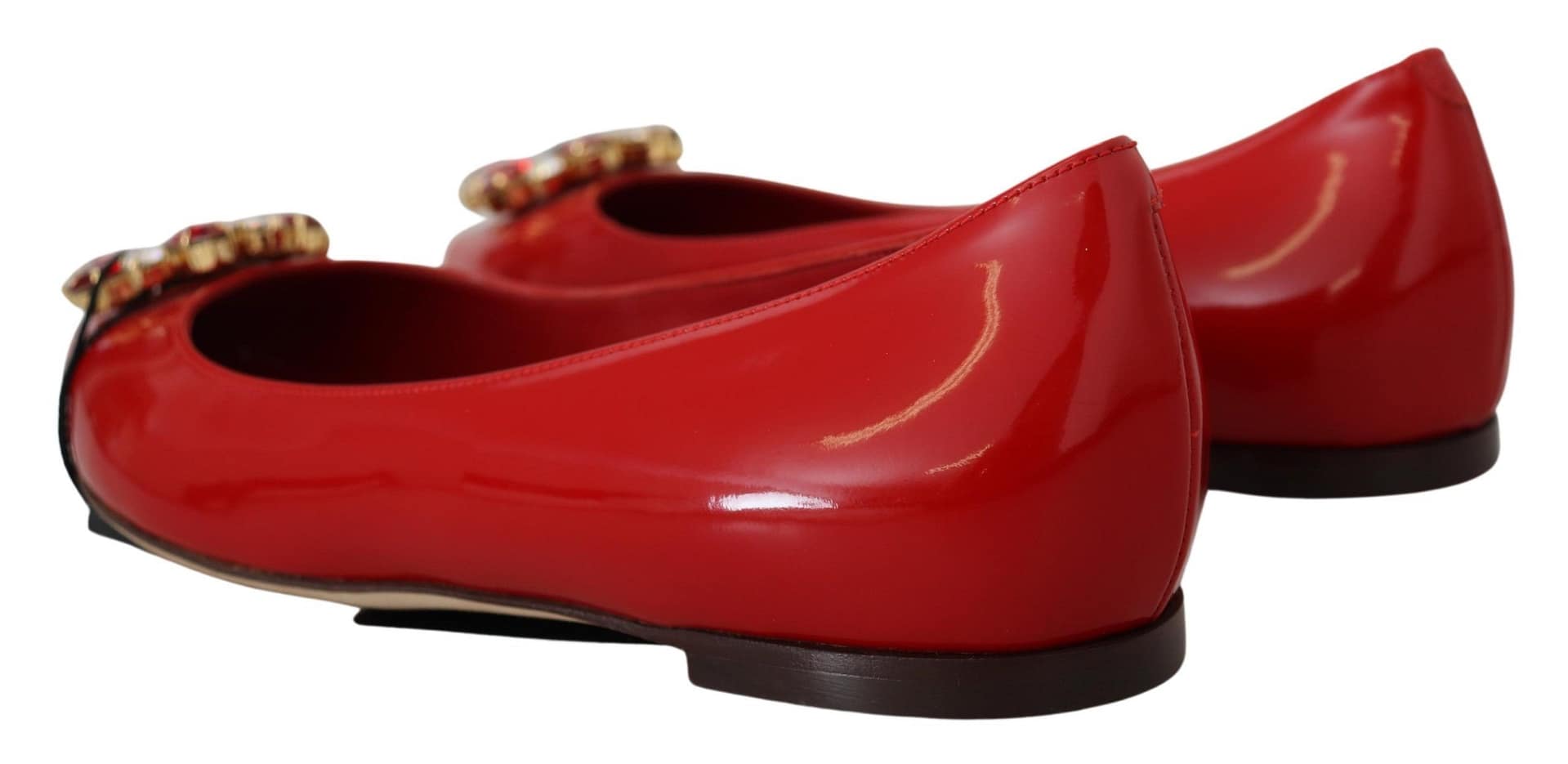 Dolce & Gabbana Red Leather Crystals Loafers Flats Shoes - Image 3