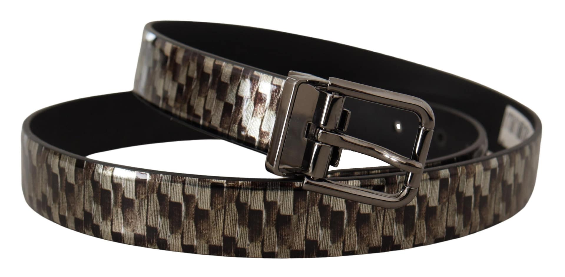 Dolce & Gabbana Brown Herringbone Leather Gray Belt - Image 2