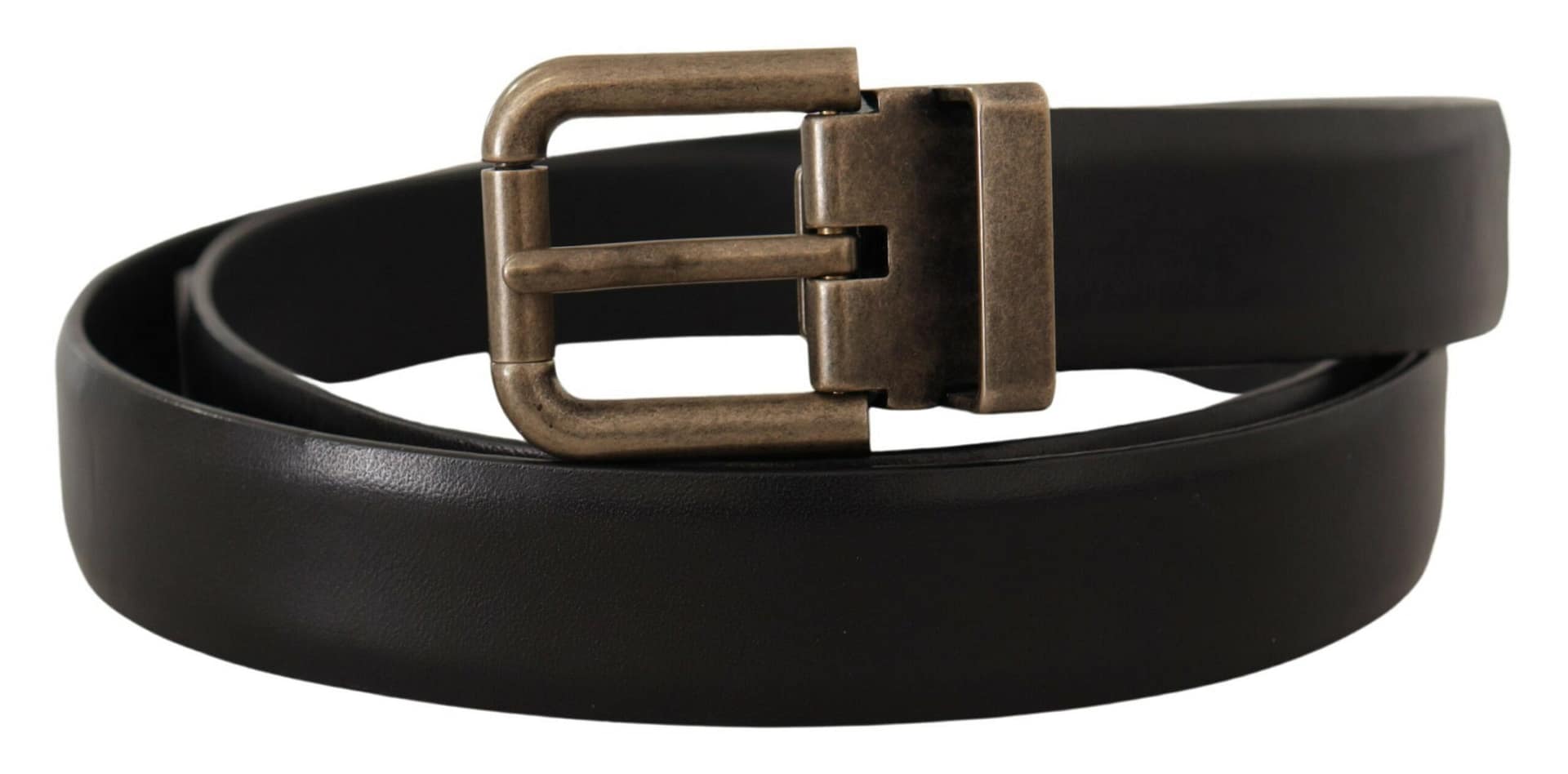 Dolce & Gabbana Black Calf Leather Brushed Brass Box Buckle Belt - Image 2
