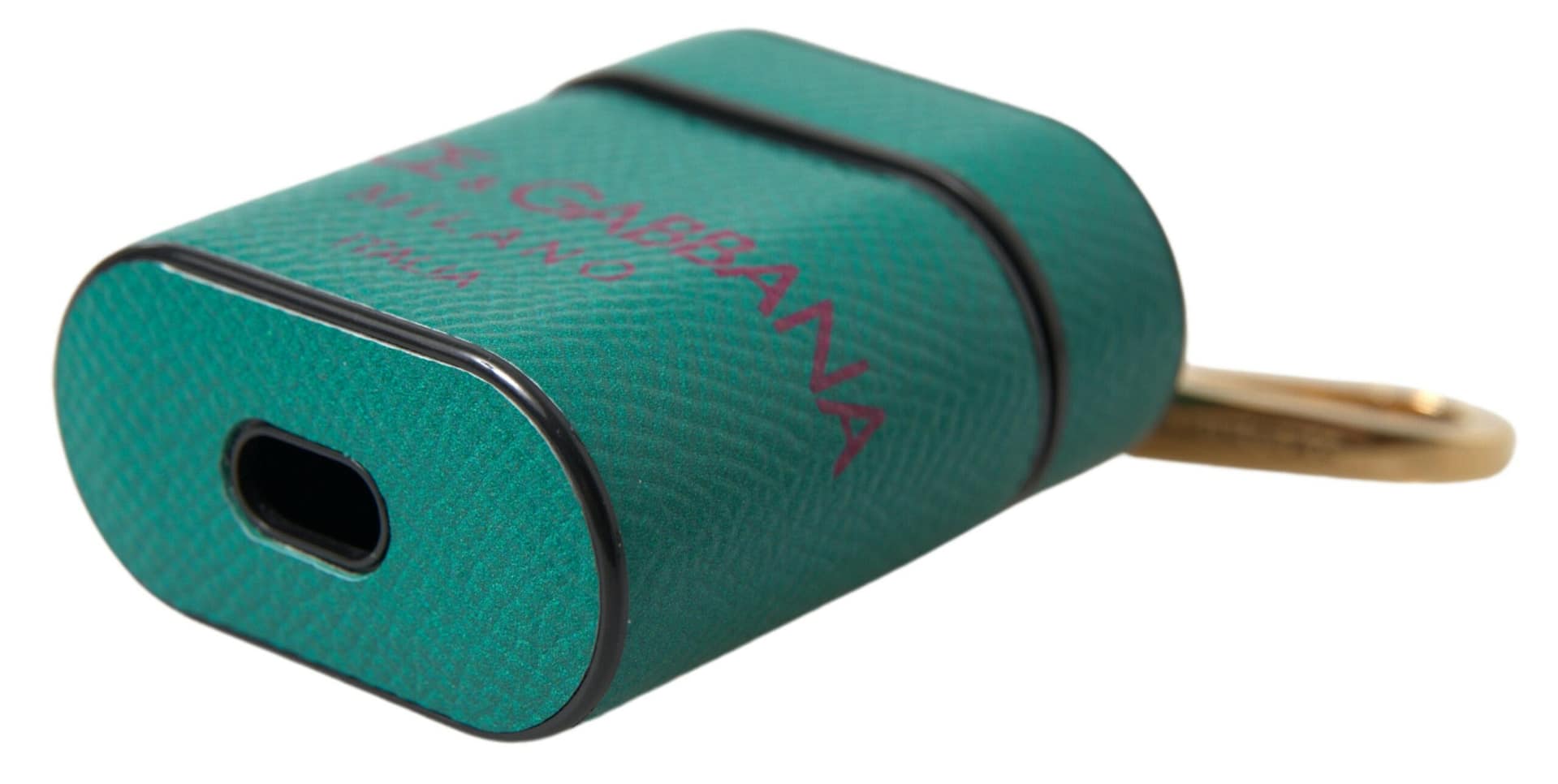 Dolce & Gabbana Green Maroon Calf Leather Logo Print Strap Airpods Case - Image 5
