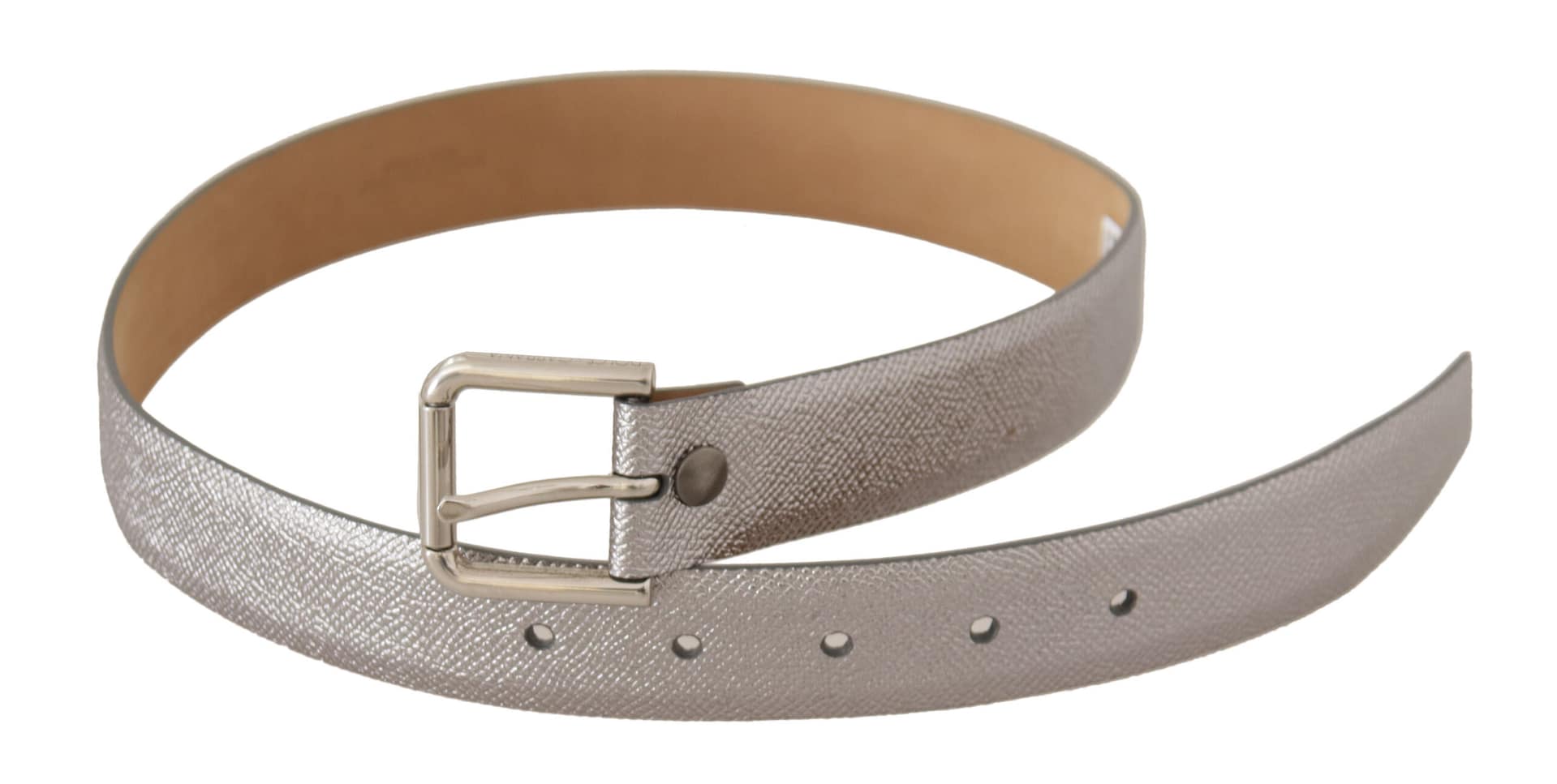 Dolce & Gabbana Metallic Silver Leather Metal Waist Buckle Belt - Image 2