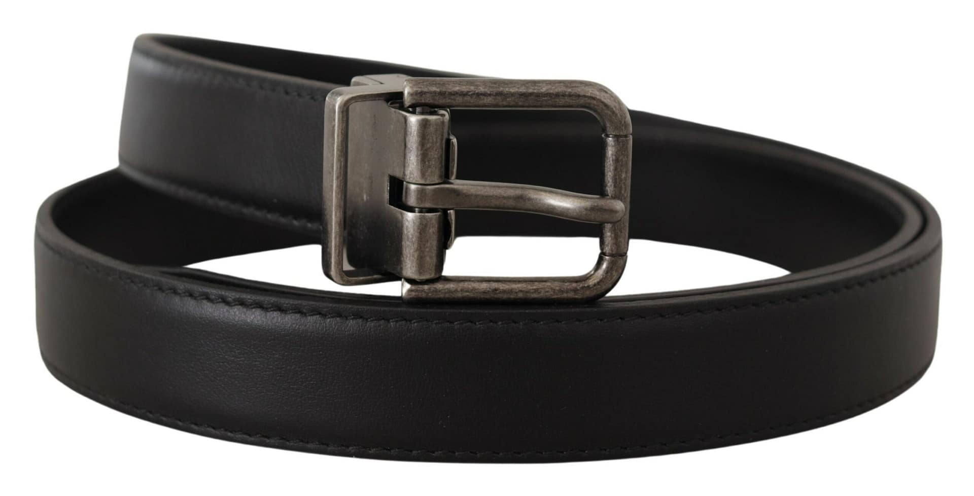 Dolce & Gabbana Black Plain Leather Vintage Logo Metal Buckle Belt - Image 2