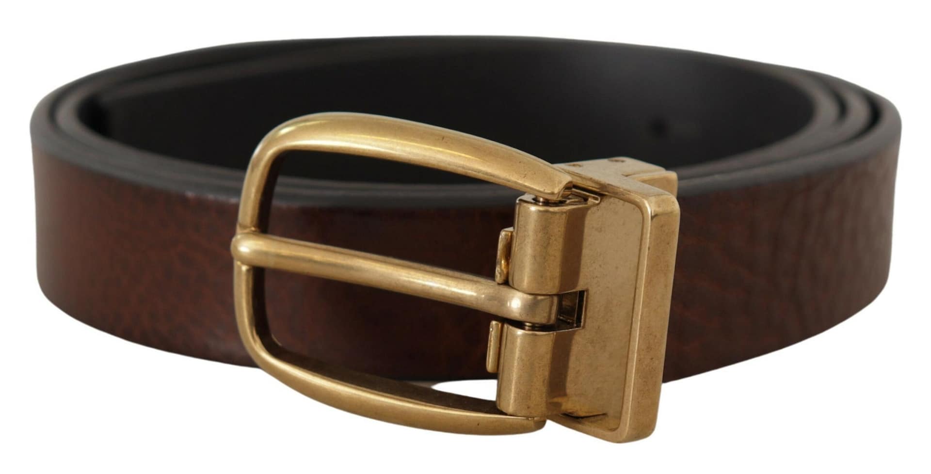 Dolce & Gabbana Brown Leather Classic Vintage Metal Buckle Belt - Image 3