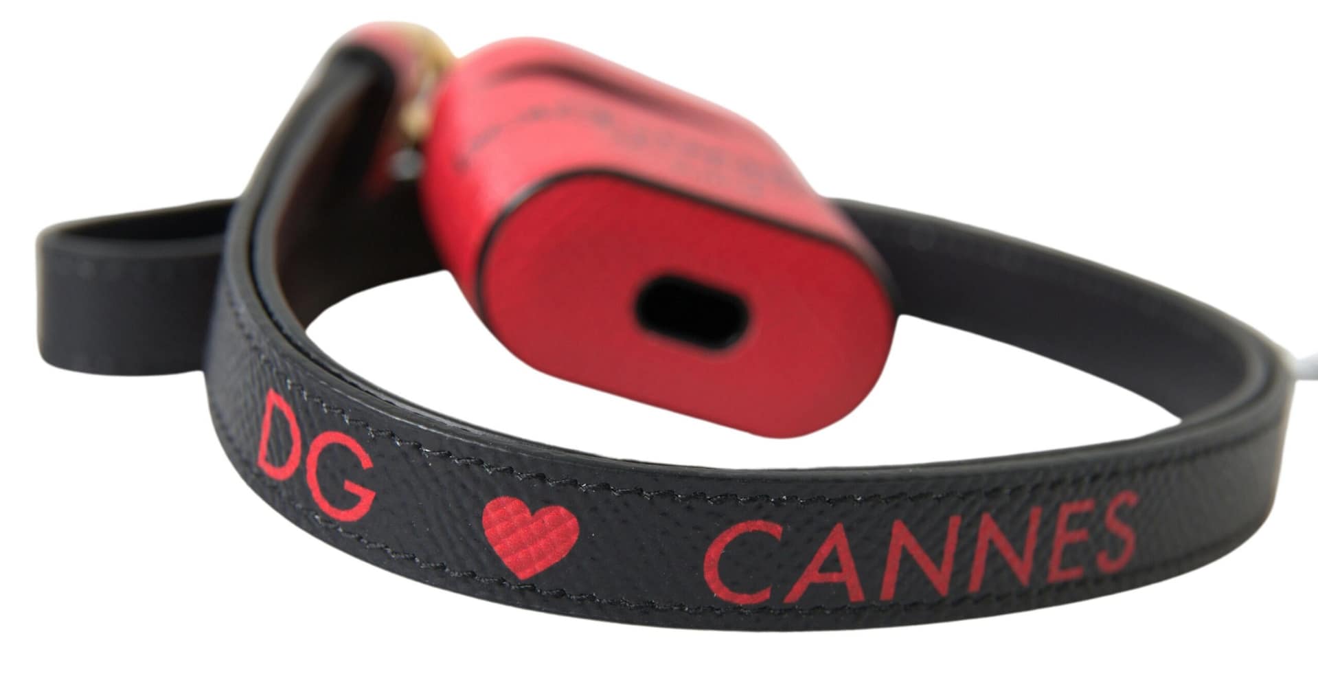 Dolce & Gabbana Red Black Calf Leather Logo Print Strap Airpods Case - Image 3