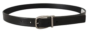 Dolce & Gabbana Black Leather Silver Chrome Metal Logo Buckle Belt