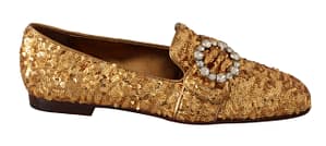 Dolce & Gabbana Gold Sequin Crystal Flat Women Loafers Shoes