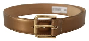 Dolce & Gabbana Bronze Leather Gold Logo Engraved Waist Buckle Belt