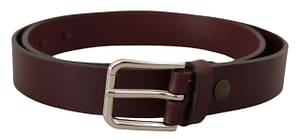 Dolce & Gabbana Maroon Calf Leather Silver Tone Metal Buckle Belt