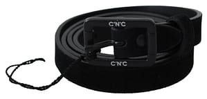 Costume National Black Leather Velvet Square Buckle Waist