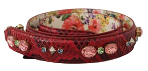 Dolce & Gabbana Red Exotic Leather Crystals Reversible Shoulder Strap