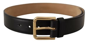 Dolce & Gabbana Black Solid Leather Classic Gold Waist Buckle Belt