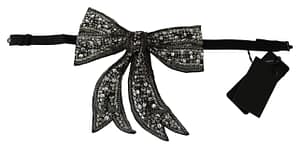 Dolce & Gabbana Silver Tone 100% Silk Crystal Embellished Women Bowtie