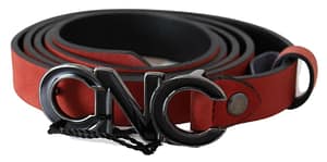 Costume National Red Black Leather Black Logo Buckle Blood Belt