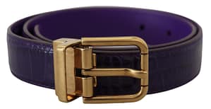 Dolce & Gabbana Purple Exotic Leather Gold Metal Buckle Belt