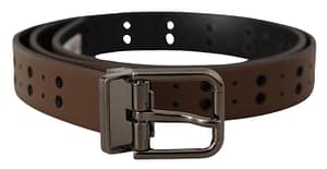 Dolce & Gabbana Dark Brown Perforated Leather Metal Belt