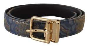 Dolce & Gabbana Navy Blue Jacquard Gold Tone Logo Metal Buckle Belt