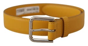 Dolce & Gabbana Yellow Leather Silver Tone Logo Metal Buckle Belt