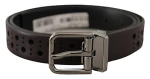 Dolce & Gabbana Dark Purple Perforated Leather Metal Buckle Belt