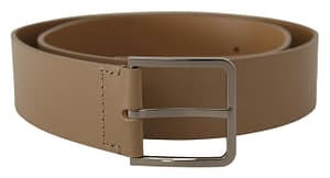 Dolce & Gabbana Beige Calf Leather Wide Silver Metal Belt