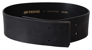 GF Ferre Black Genuine Leather Wide Logo Waist Belt