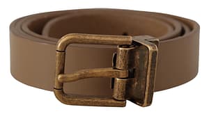 Dolce & Gabbana Brown Solid Leather Brass Buckle Classic Belt