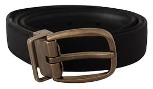 Dolce & Gabbana Black Grosgrain Leather Bronze Metal Belt