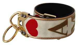 Dolce & Gabbana Gold White Textile Leather AMORE Shoulder Strap