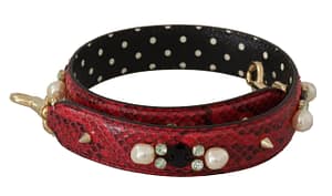 Dolce & Gabbana Red Exotic Leather Crystals Bag Shoulder Strap