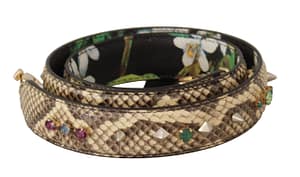 Dolce & Gabbana Beige Exotic Leather Crystals Reversible Shoulder Strap