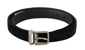 Dolce & Gabbana Black Casual Velvet Silver Metal Logo Buckle Belt