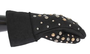 Dolce & Gabbana Gray Wool Shearling Studded Gloves