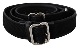 GF Ferre Black Leather Silver Chrome Metal Buckle Belt
