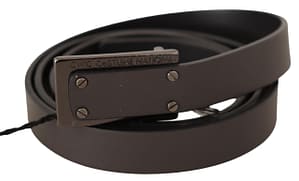 Costume National Dark Brown Leather Logo Buckle Belt