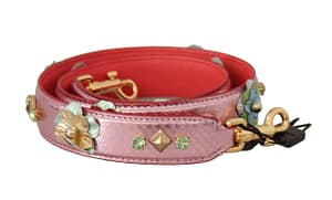 Dolce & Gabbana Metallic Pink Leather Studded Shoulder Strap