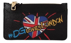 Dolce & Gabbana Black Leather #DGLovesLondon Women Cardholder Coin Case Wallet