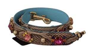 Dolce & Gabbana Brown Exotic Leather Crystals Shoulder Strap