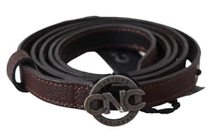 Costume National Brown Skinny Leather Round Logo Buckle Belt